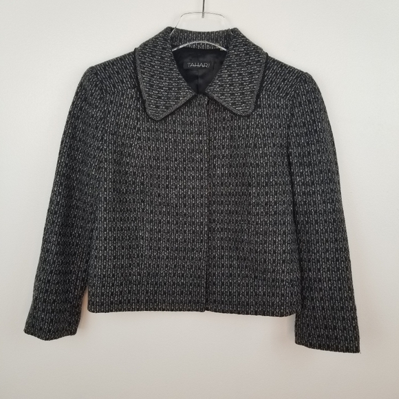 Tahari Tweed Blend Black Gray Cropped Blazer - Picture 1 of 14
